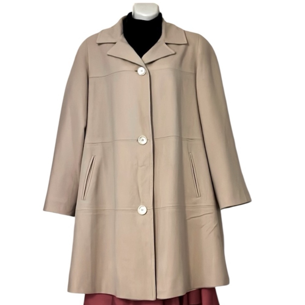 Alorna Women’s Beige 100% Pure Wool Tan Dark Cream Vintage Trench Coat L